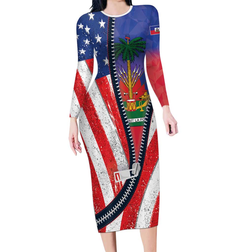 Haitian Americans Zipper Stylized Long Sleeve Bodycon Dress Haiti Heritage Month 2025