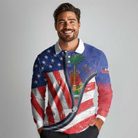 Haitian Americans Zipper Stylized Long Sleeve Polo Shirt Haiti Heritage Month 2025