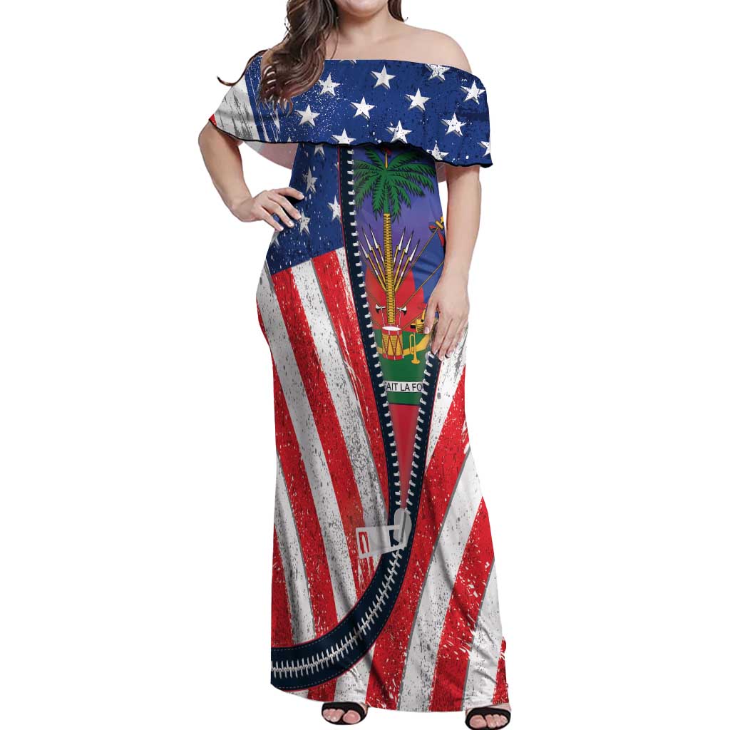 Haitian Americans Zipper Stylized Off Shoulder Maxi Dress Haiti Heritage Month 2025