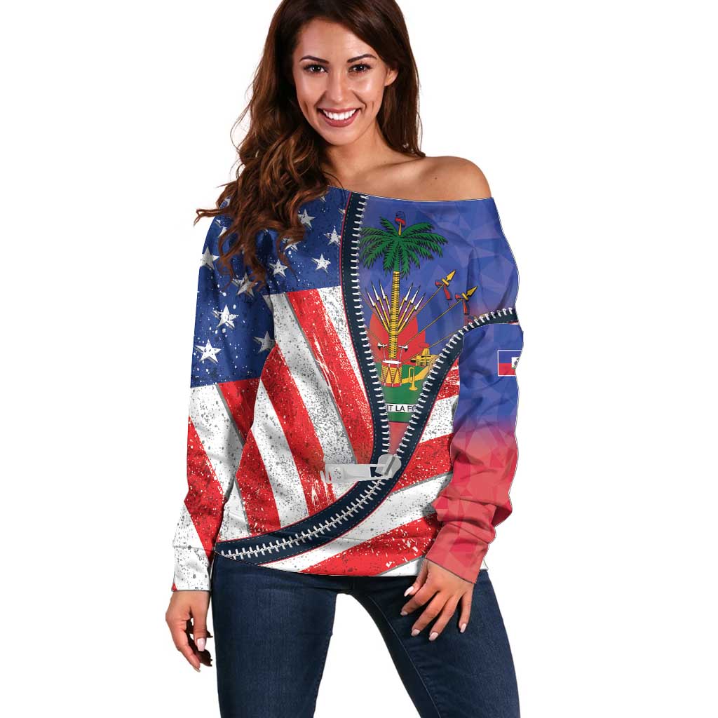Haitian Americans Zipper Stylized Off Shoulder Sweater Haiti Heritage Month 2025