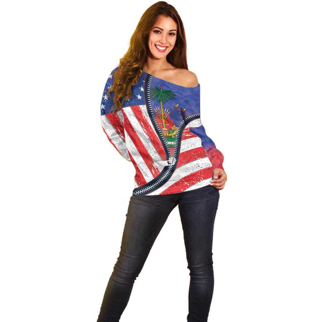 Haitian Americans Zipper Stylized Off Shoulder Sweater Haiti Heritage Month 2025