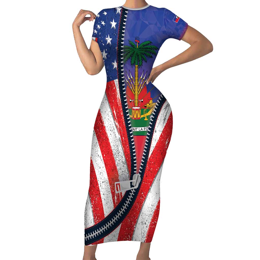 Haitian Americans Zipper Stylized Short Sleeve Bodycon Dress Haiti Heritage Month 2025