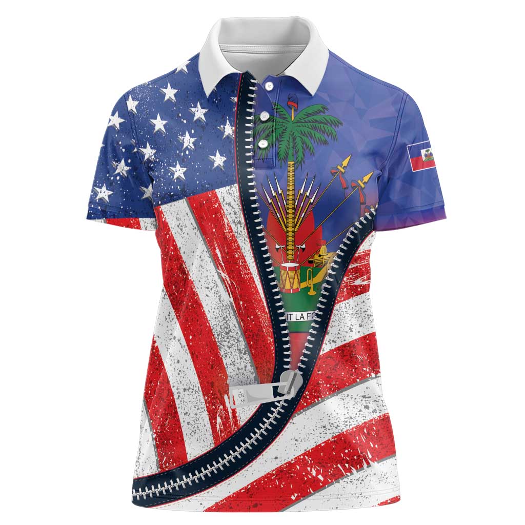 Haitian Americans Zipper Stylized Women Polo Shirt Haiti Heritage Month 2025