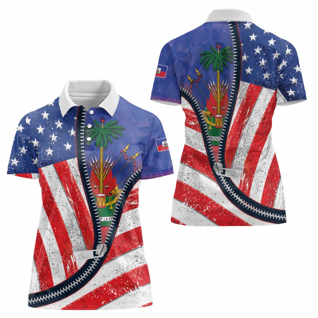 Haitian Americans Zipper Stylized Women Polo Shirt Haiti Heritage Month 2025