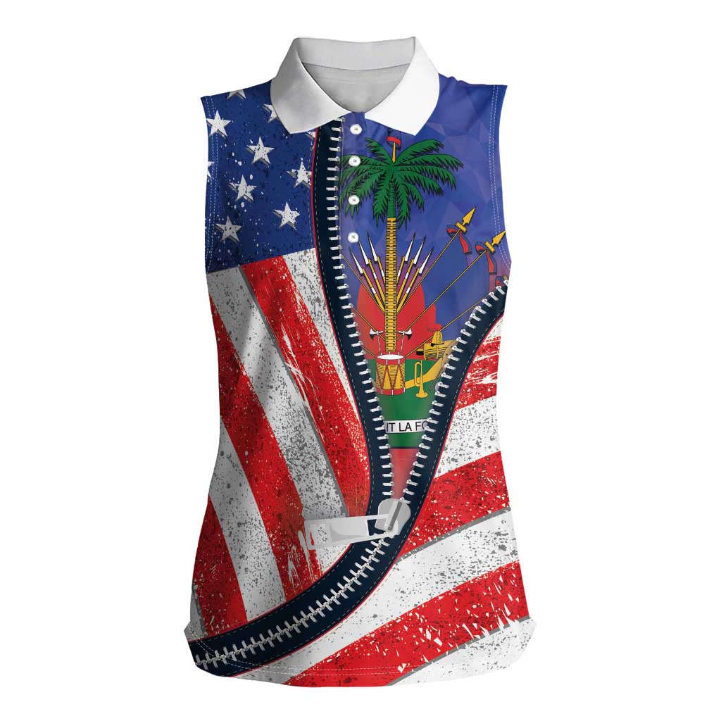 Haitian Americans Zipper Stylized Women Sleeveless Polo Shirt Haiti Heritage Month 2025