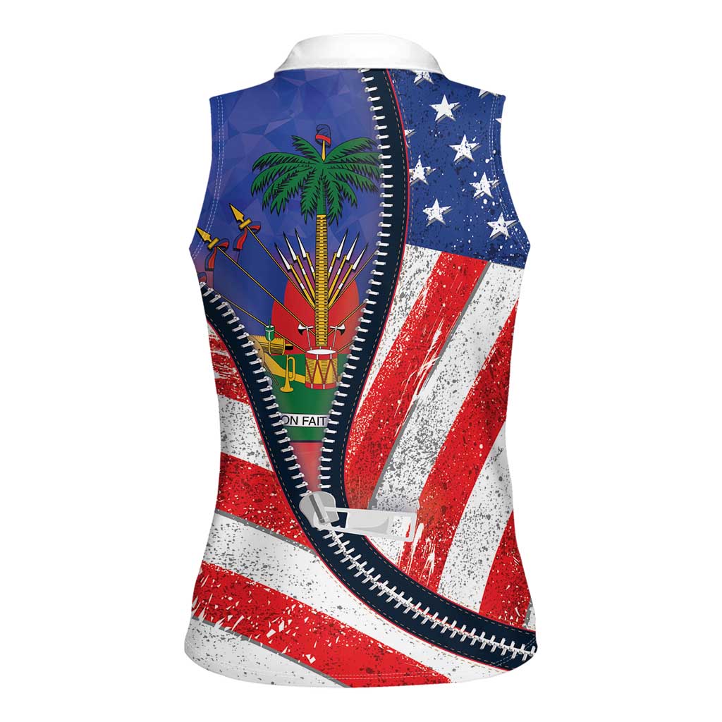 Haitian Americans Zipper Stylized Women Sleeveless Polo Shirt Haiti Heritage Month 2025