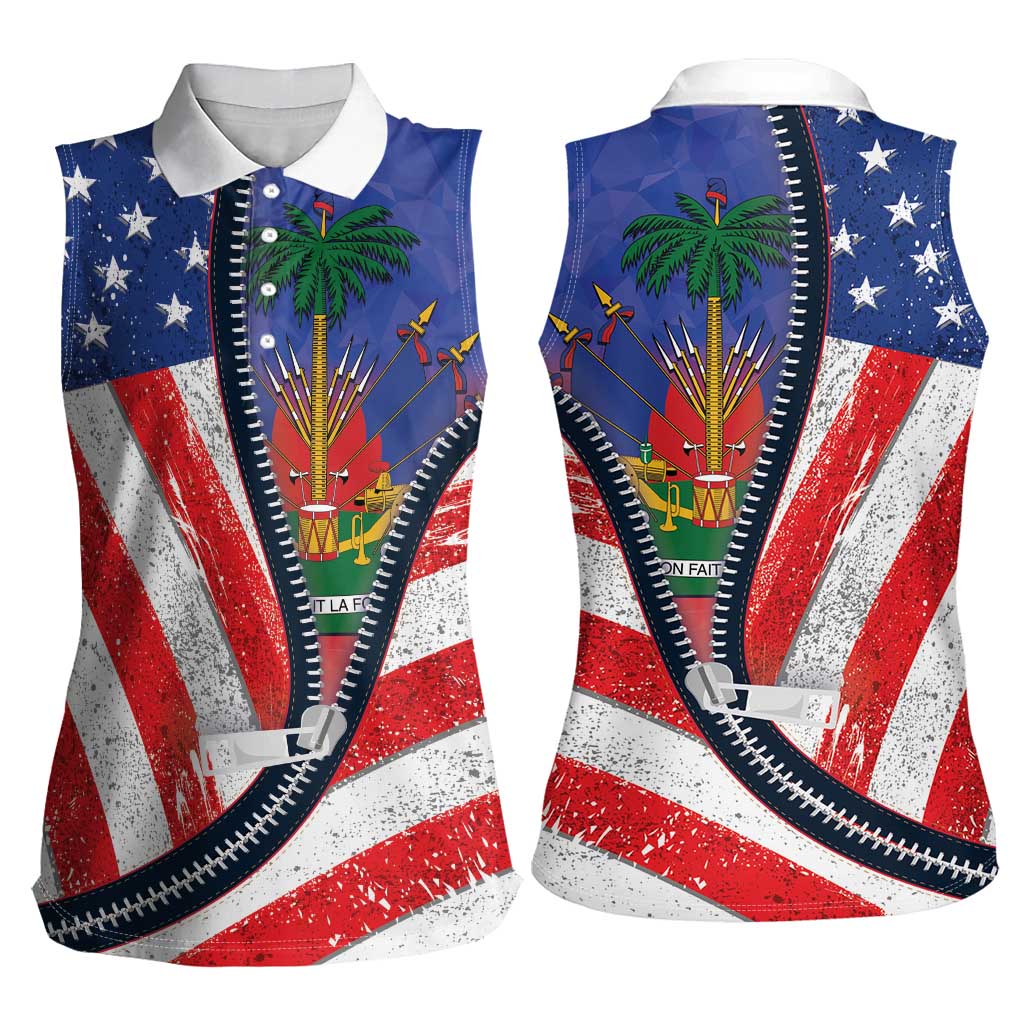 Haitian Americans Zipper Stylized Women Sleeveless Polo Shirt Haiti Heritage Month 2025