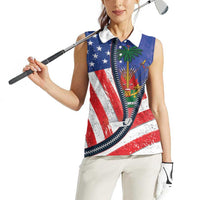 Haitian Americans Zipper Stylized Women Sleeveless Polo Shirt Haiti Heritage Month 2025