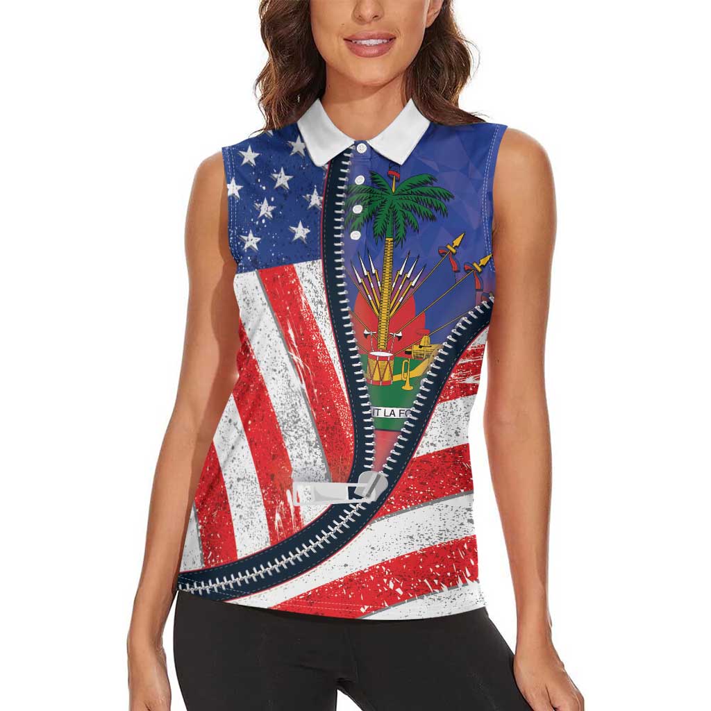 Haitian Americans Zipper Stylized Women Sleeveless Polo Shirt Haiti Heritage Month 2025