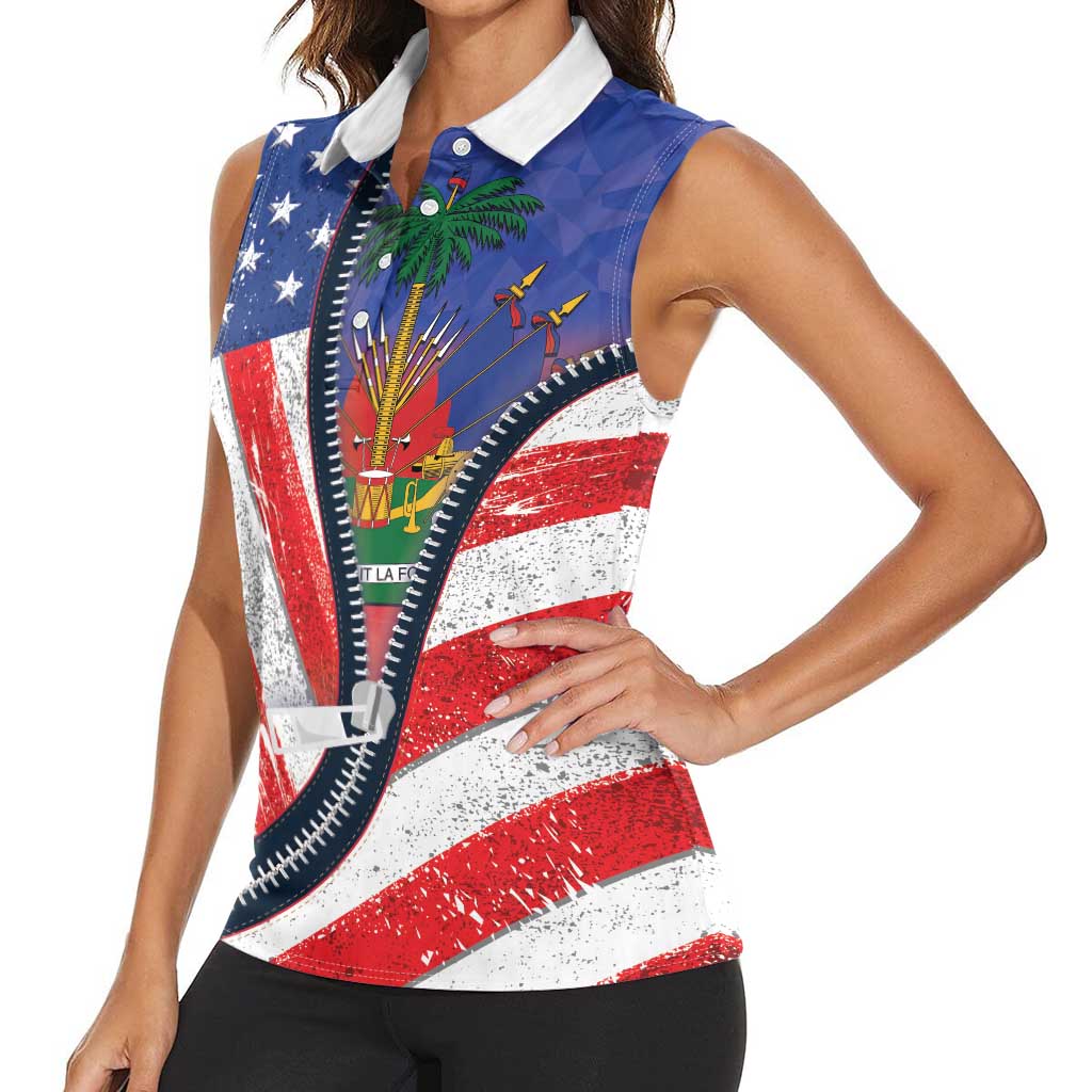 Haitian Americans Zipper Stylized Women Sleeveless Polo Shirt Haiti Heritage Month 2025