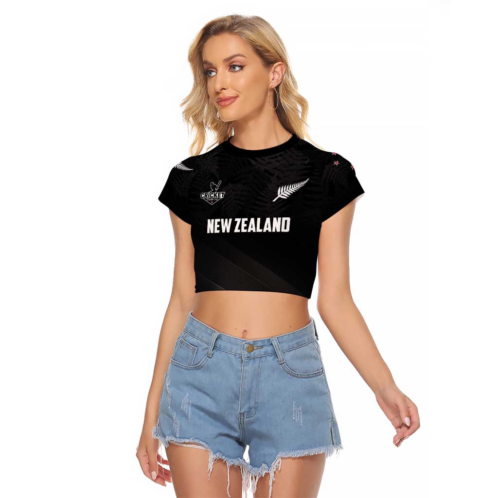 Custom New Zealand Cricket Raglan Cropped T Shirt Aotearoa Black Cap Come On