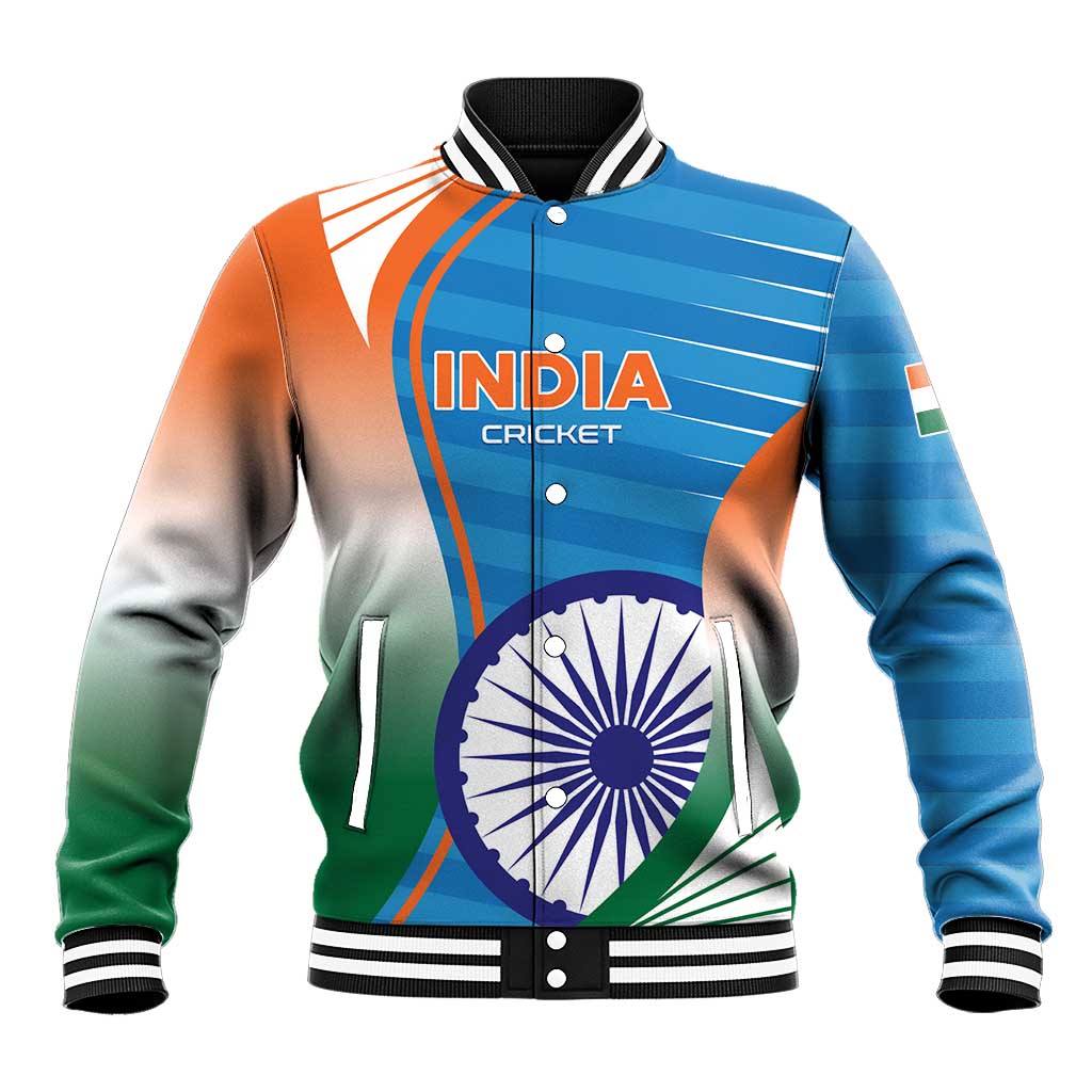 Custom India Cricket Baseball Jacket Men in Blue Champions 2025