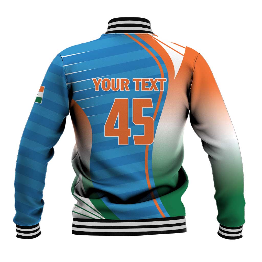 Custom India Cricket Baseball Jacket Men in Blue Champions 2025