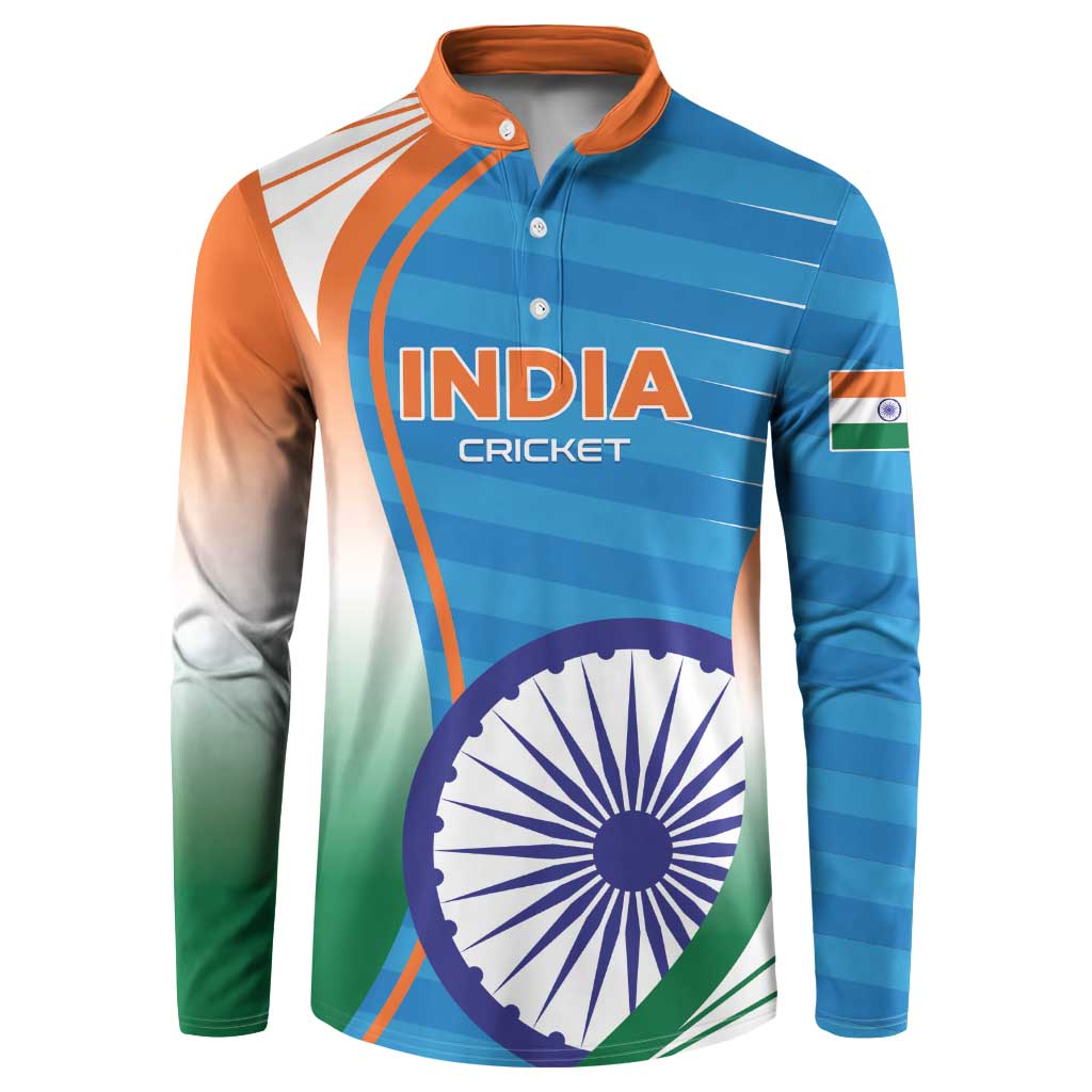 Custom India Cricket Button Sweatshirt Men in Blue Champions 2025