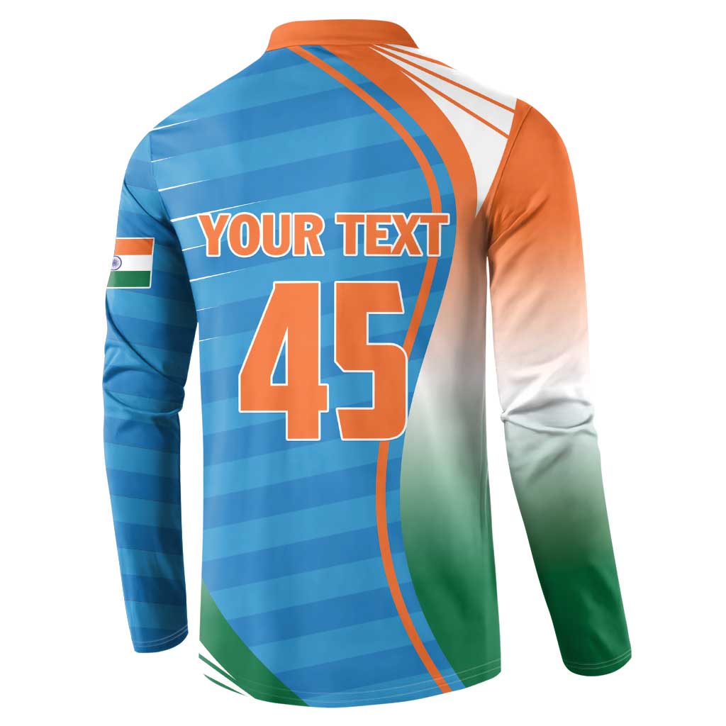 Custom India Cricket Button Sweatshirt Men in Blue Champions 2025
