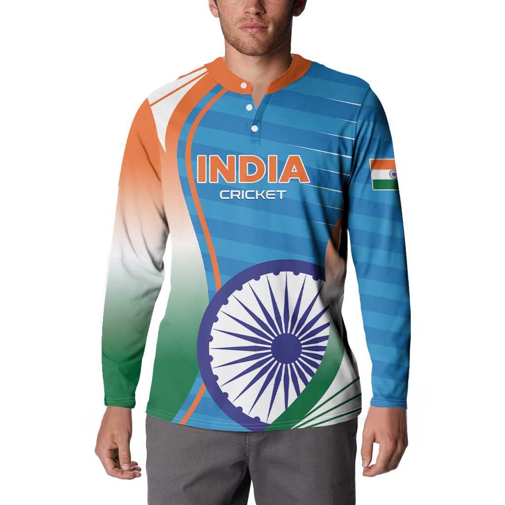Custom India Cricket Button Sweatshirt Men in Blue Champions 2025