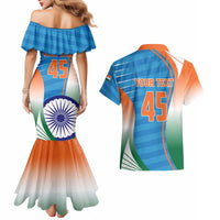 Custom India Cricket Couples Matching Mermaid Dress and Hawaiian Shirt Men in Blue Champions 2025