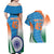 Custom India Cricket Couples Matching Off Shoulder Maxi Dress and Hawaiian Shirt Men in Blue Champions 2025