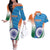 Custom India Cricket Couples Matching Off The Shoulder Long Sleeve Dress and Hawaiian Shirt Men in Blue Champions 2025