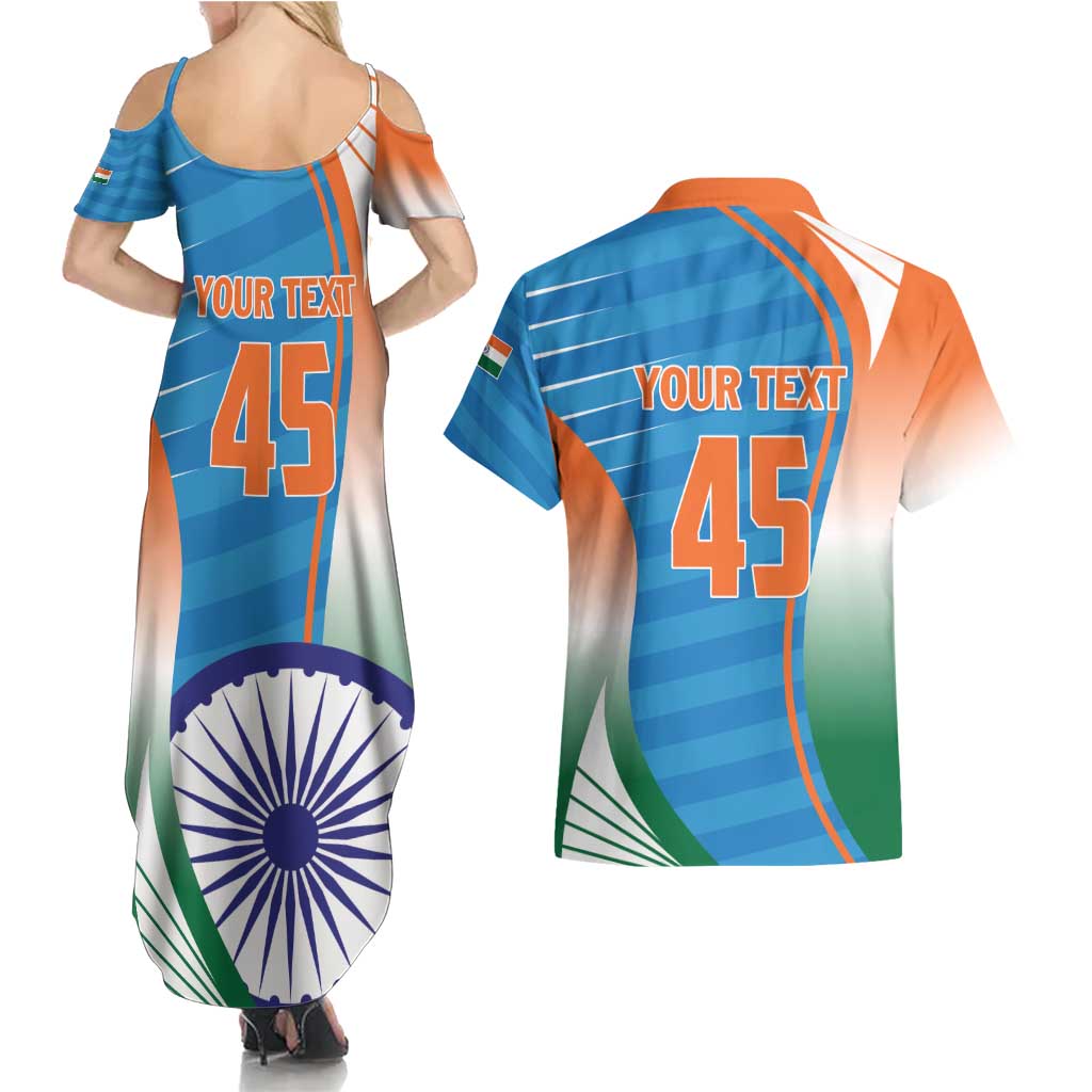 Custom India Cricket Couples Matching Summer Maxi Dress and Hawaiian Shirt Men in Blue Champions 2025