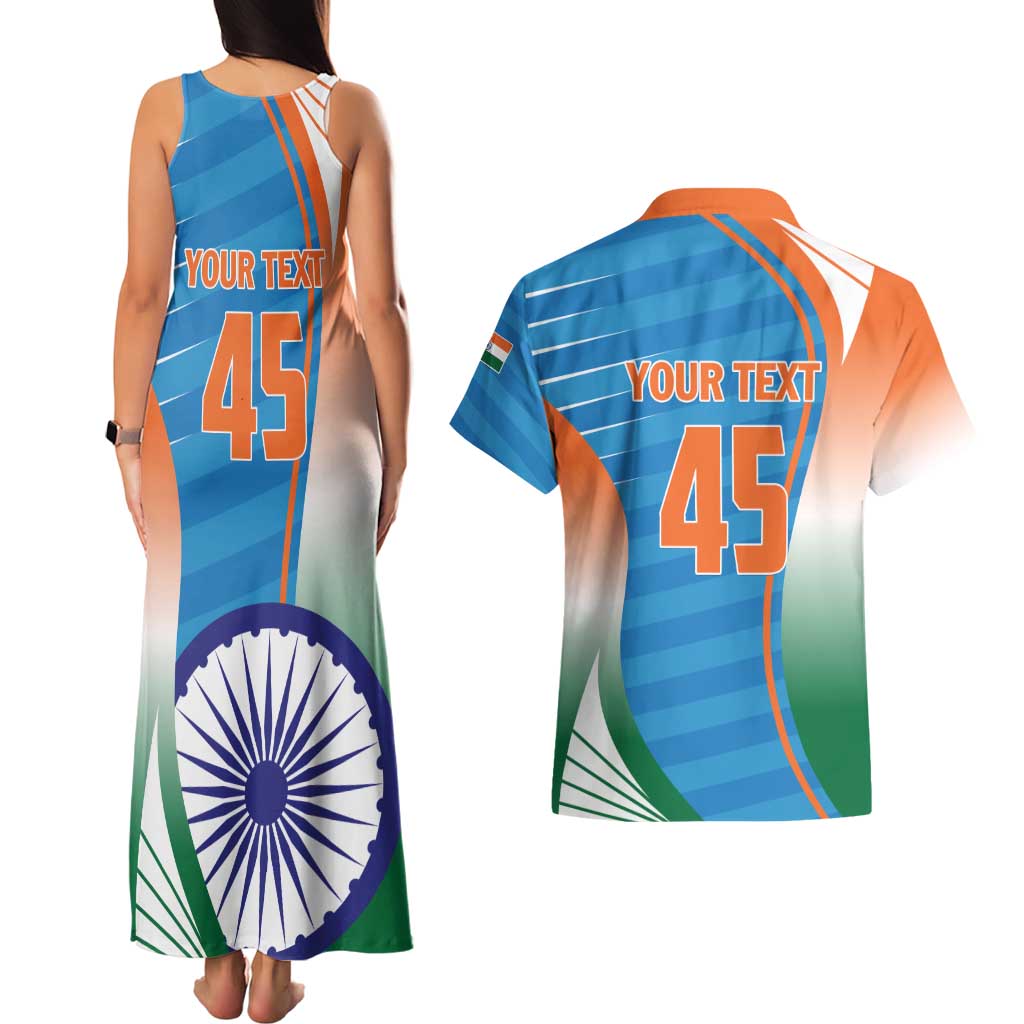 Custom India Cricket Couples Matching Tank Maxi Dress and Hawaiian Shirt Men in Blue Champions 2025