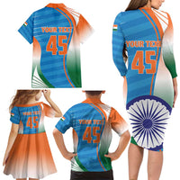 Custom India Cricket Family Matching Long Sleeve Bodycon Dress and Hawaiian Shirt Men in Blue Champions 2025