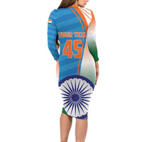 Custom India Cricket Family Matching Long Sleeve Bodycon Dress and Hawaiian Shirt Men in Blue Champions 2025