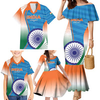 Custom India Cricket Family Matching Mermaid Dress and Hawaiian Shirt Men in Blue Champions 2025