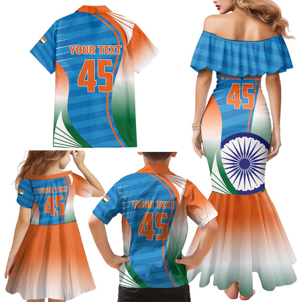 Custom India Cricket Family Matching Mermaid Dress and Hawaiian Shirt Men in Blue Champions 2025