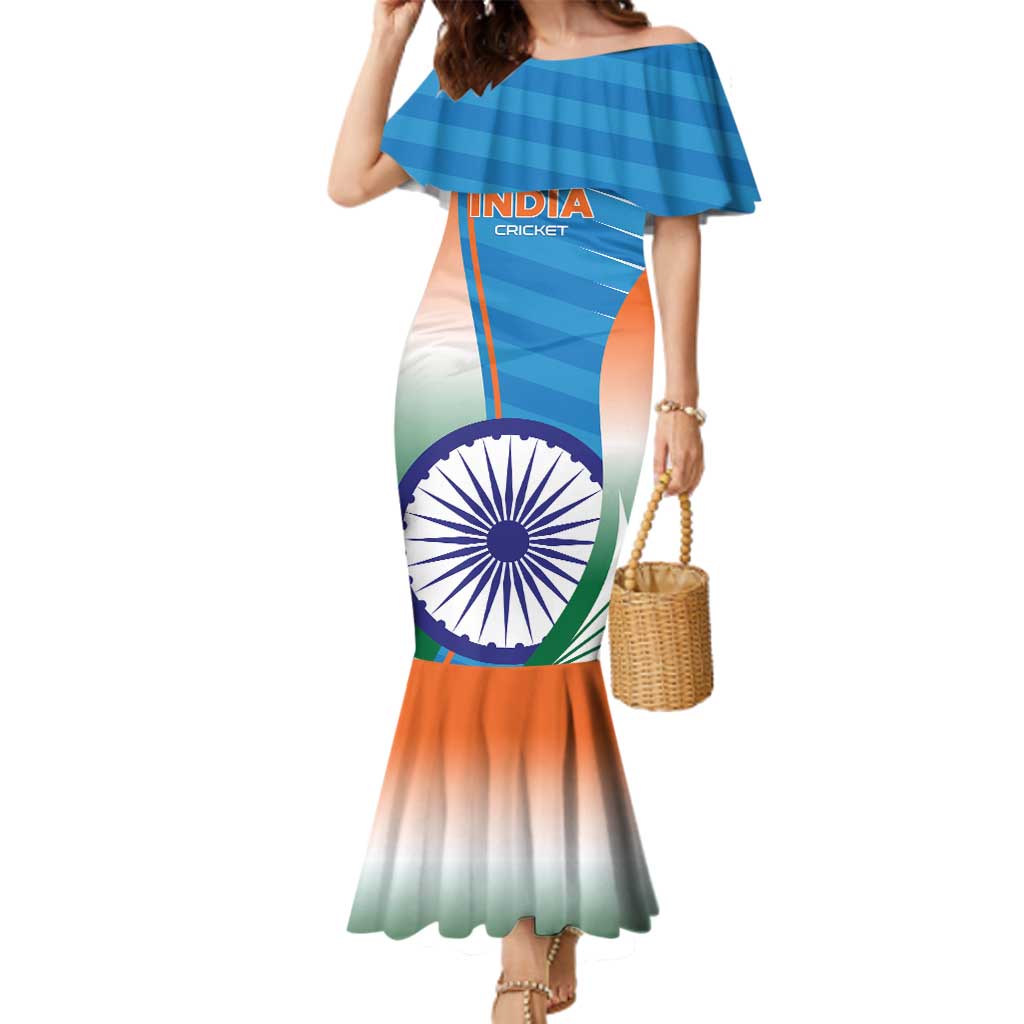 Custom India Cricket Family Matching Mermaid Dress and Hawaiian Shirt Men in Blue Champions 2025