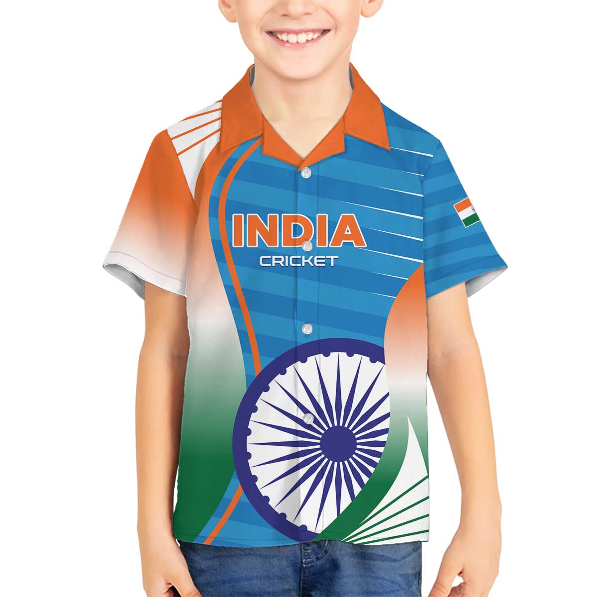 Custom India Cricket Family Matching Off The Shoulder Long Sleeve Dress and Hawaiian Shirt Men in Blue Champions 2025