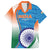 Custom India Cricket Family Matching Off Shoulder Short Dress and Hawaiian Shirt Men in Blue Champions 2025
