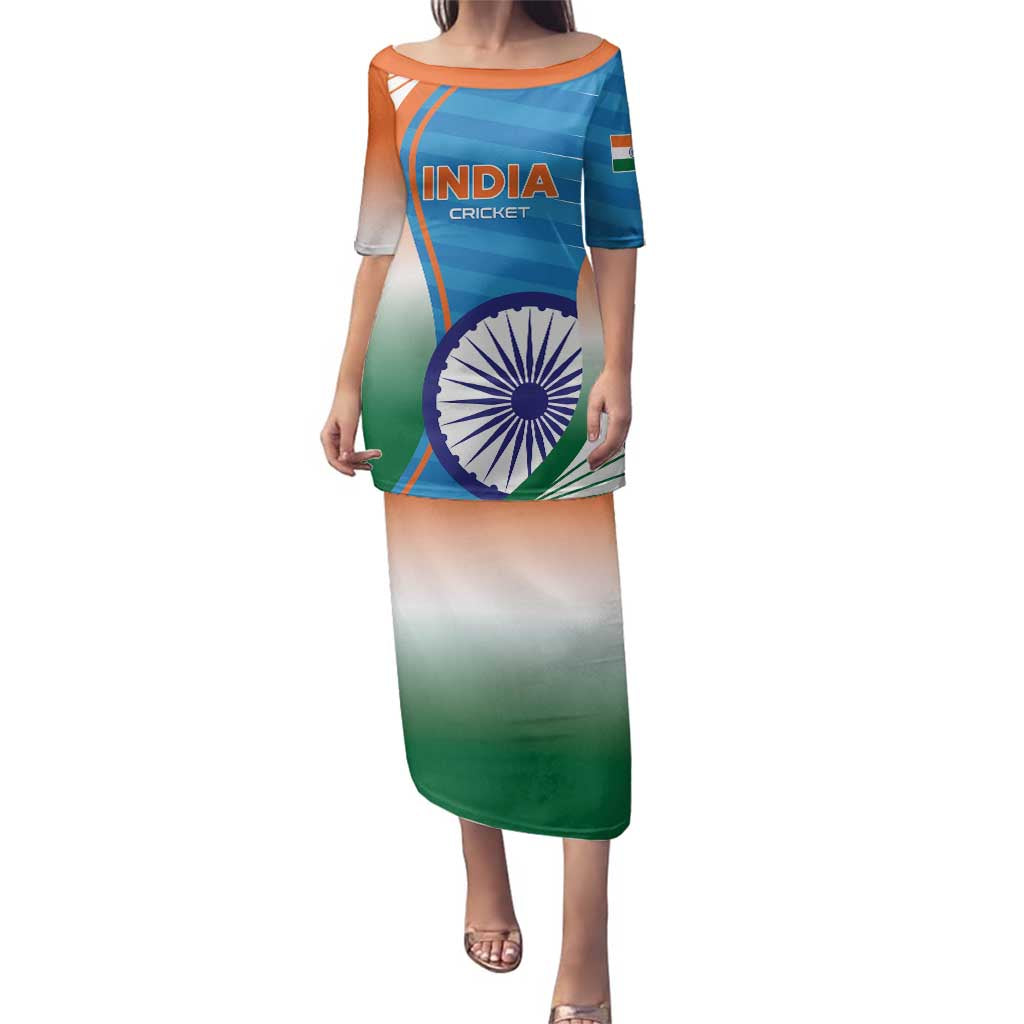 Custom India Cricket Family Matching Puletasi and Hawaiian Shirt Men in Blue Champions 2025