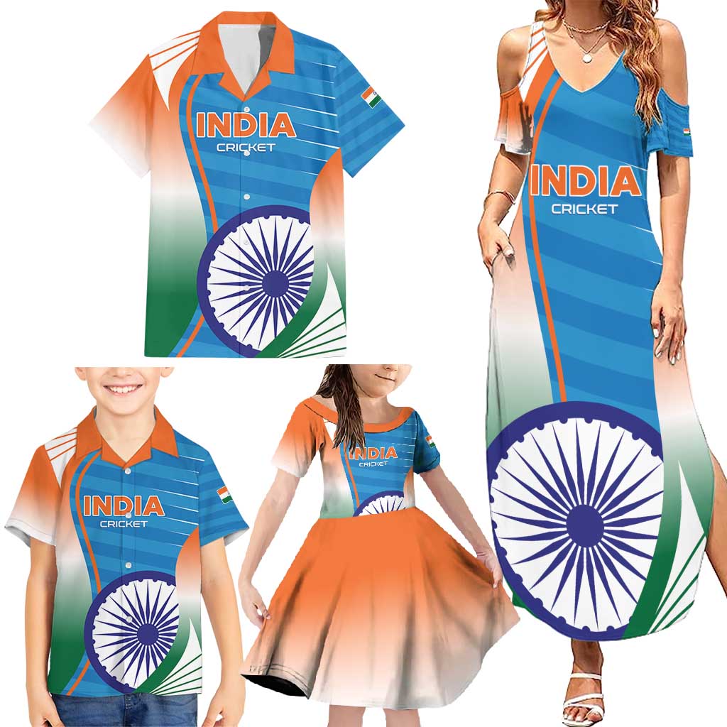 Custom India Cricket Family Matching Summer Maxi Dress and Hawaiian Shirt Men in Blue Champions 2025