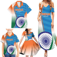 Custom India Cricket Family Matching Summer Maxi Dress and Hawaiian Shirt Men in Blue Champions 2025