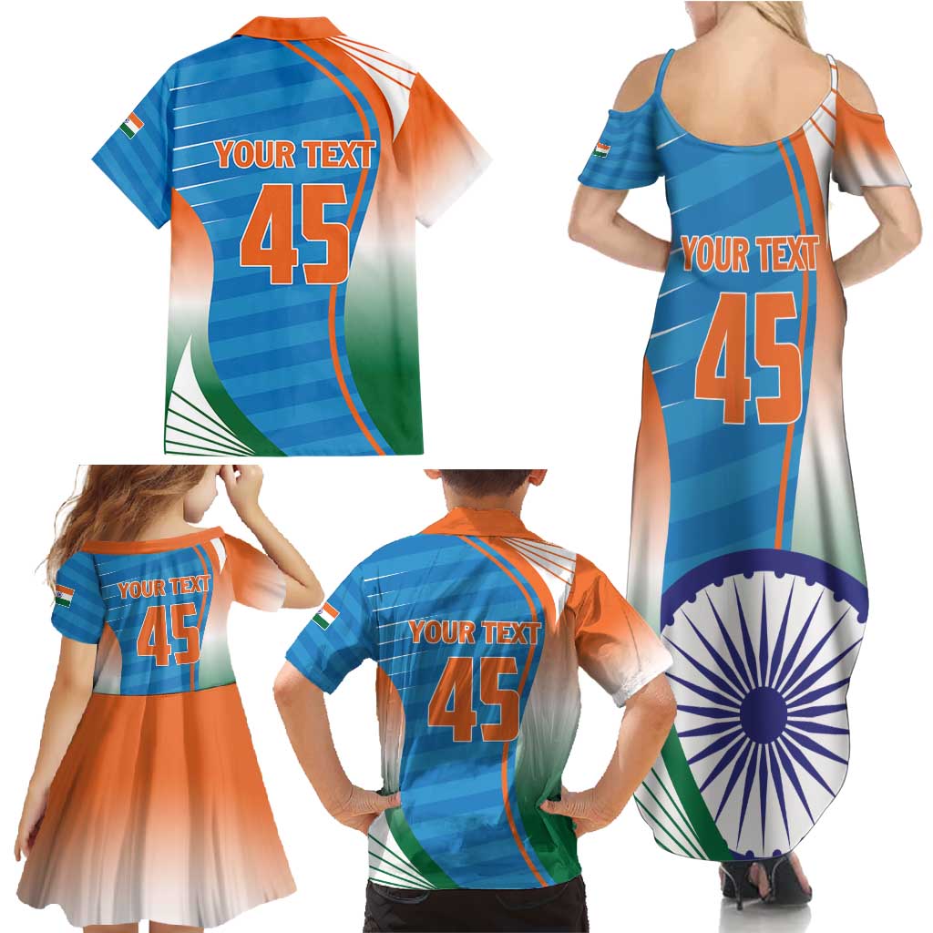 Custom India Cricket Family Matching Summer Maxi Dress and Hawaiian Shirt Men in Blue Champions 2025