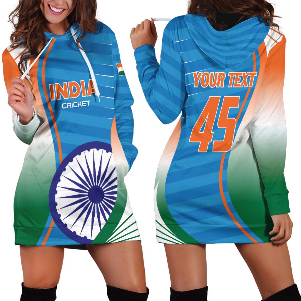 Custom India Cricket Hoodie Dress Men in Blue Champions 2025