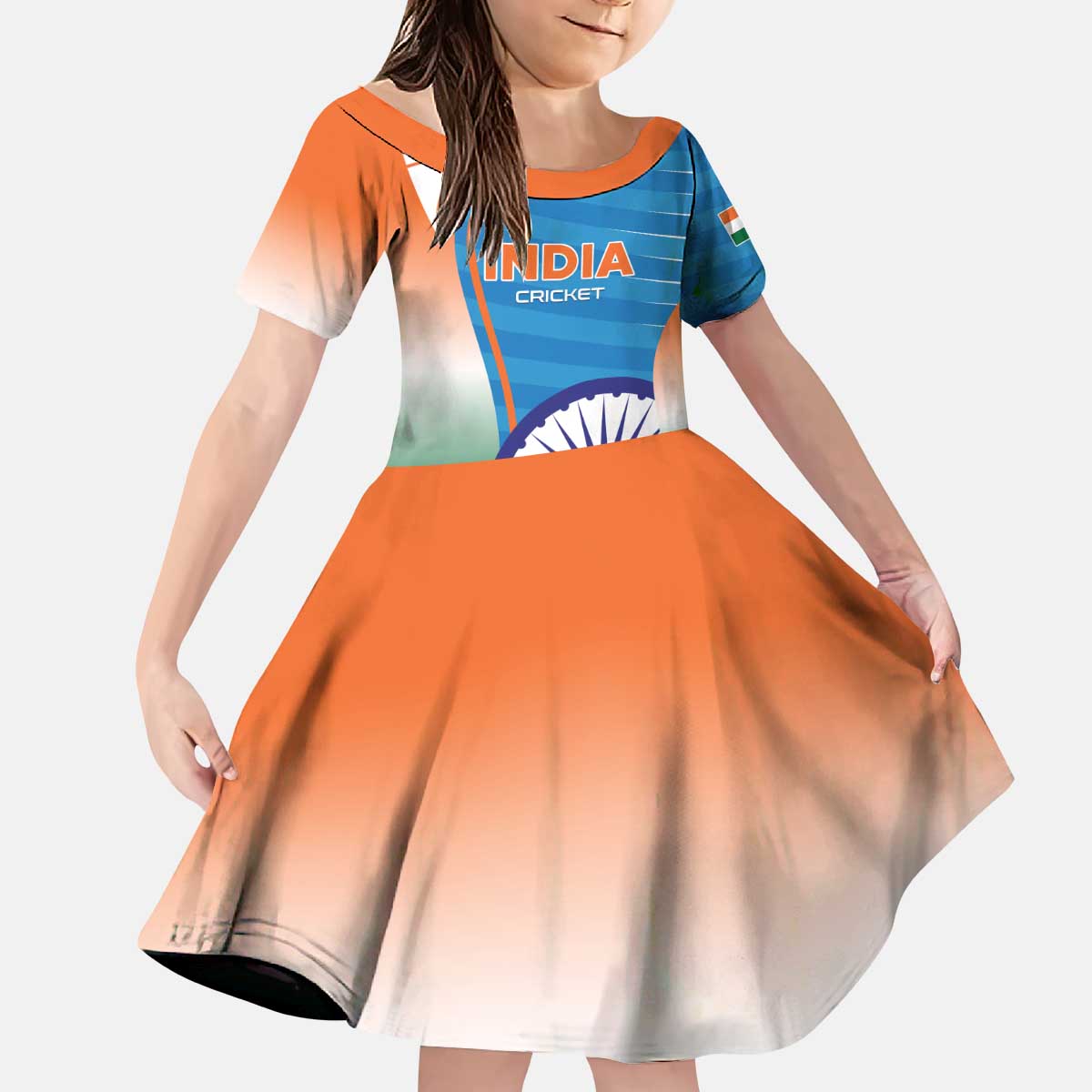 Custom India Cricket Kid Short Sleeve Dress Men in Blue Champions 2025