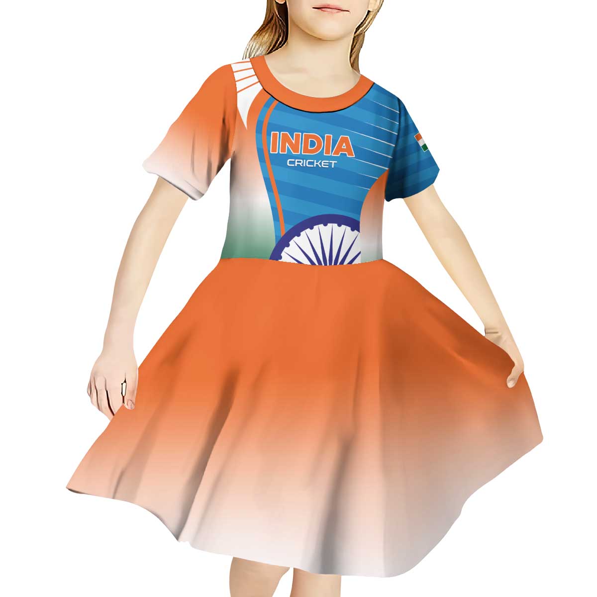 Custom India Cricket Kid Short Sleeve Dress Men in Blue Champions 2025