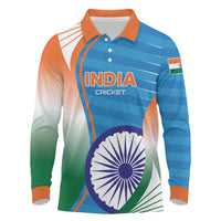 Custom India Cricket Long Sleeve Polo Shirt Men in Blue Champions 2025