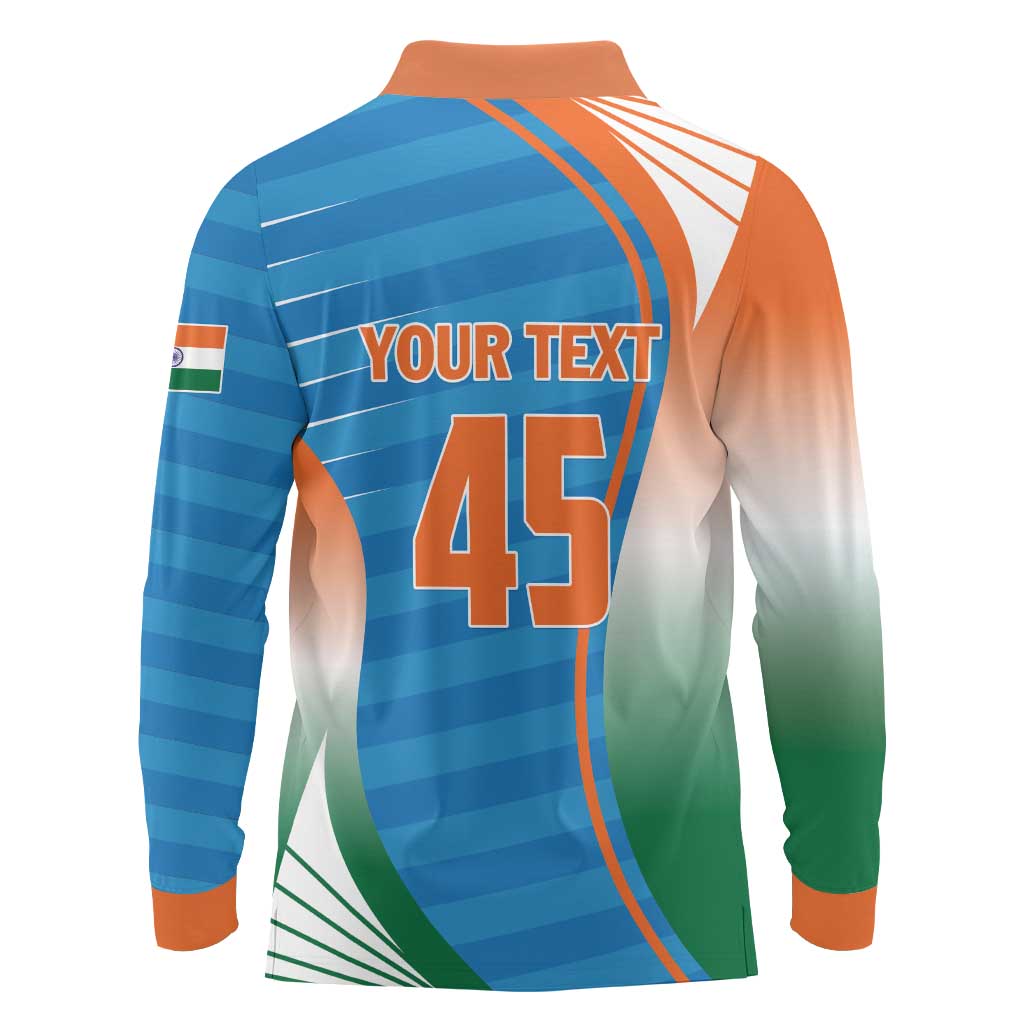 Custom India Cricket Long Sleeve Polo Shirt Men in Blue Champions 2025