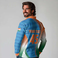 Custom India Cricket Long Sleeve Polo Shirt Men in Blue Champions 2025