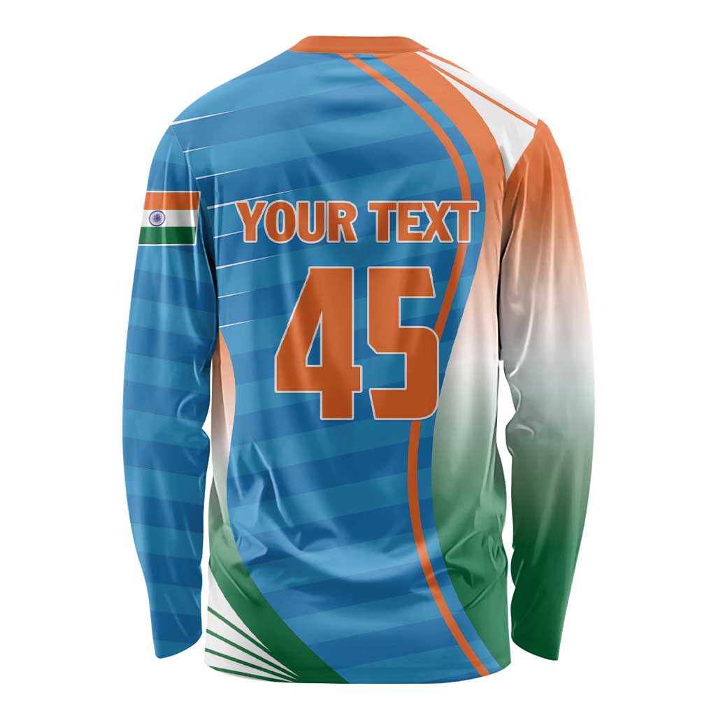 Custom India Cricket Long Sleeve Shirt Men in Blue Champions 2025