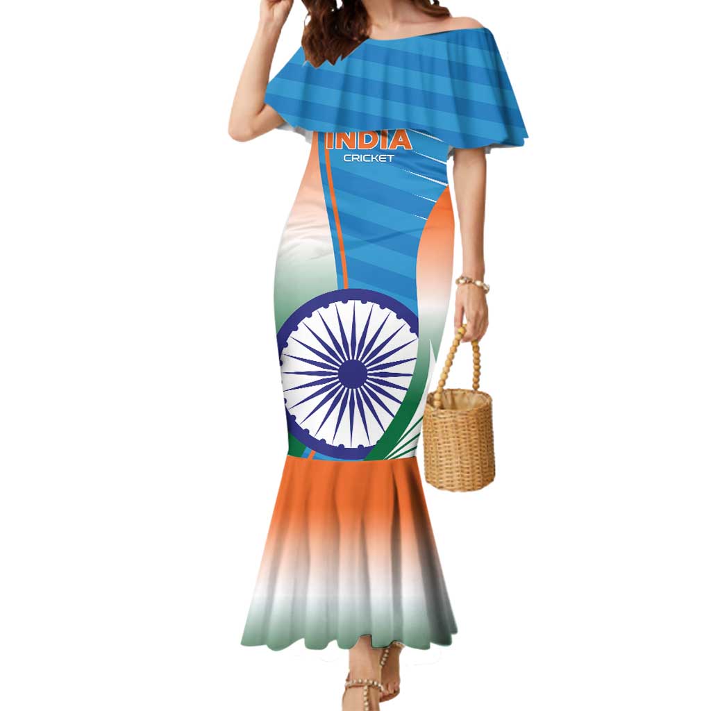 Custom India Cricket Mermaid Dress Men in Blue Champions 2025