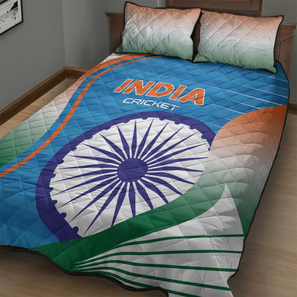 India Cricket Quilt Bed Set Men in Blue Champions 2025