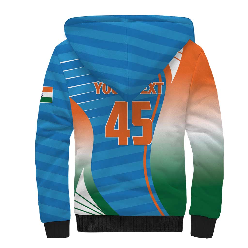 Custom India Cricket Sherpa Hoodie Men in Blue Champions 2025