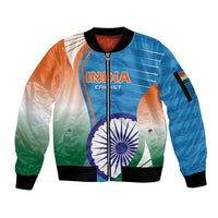 Custom India Cricket Sleeve Zip Bomber Jacket Men in Blue Champions 2025