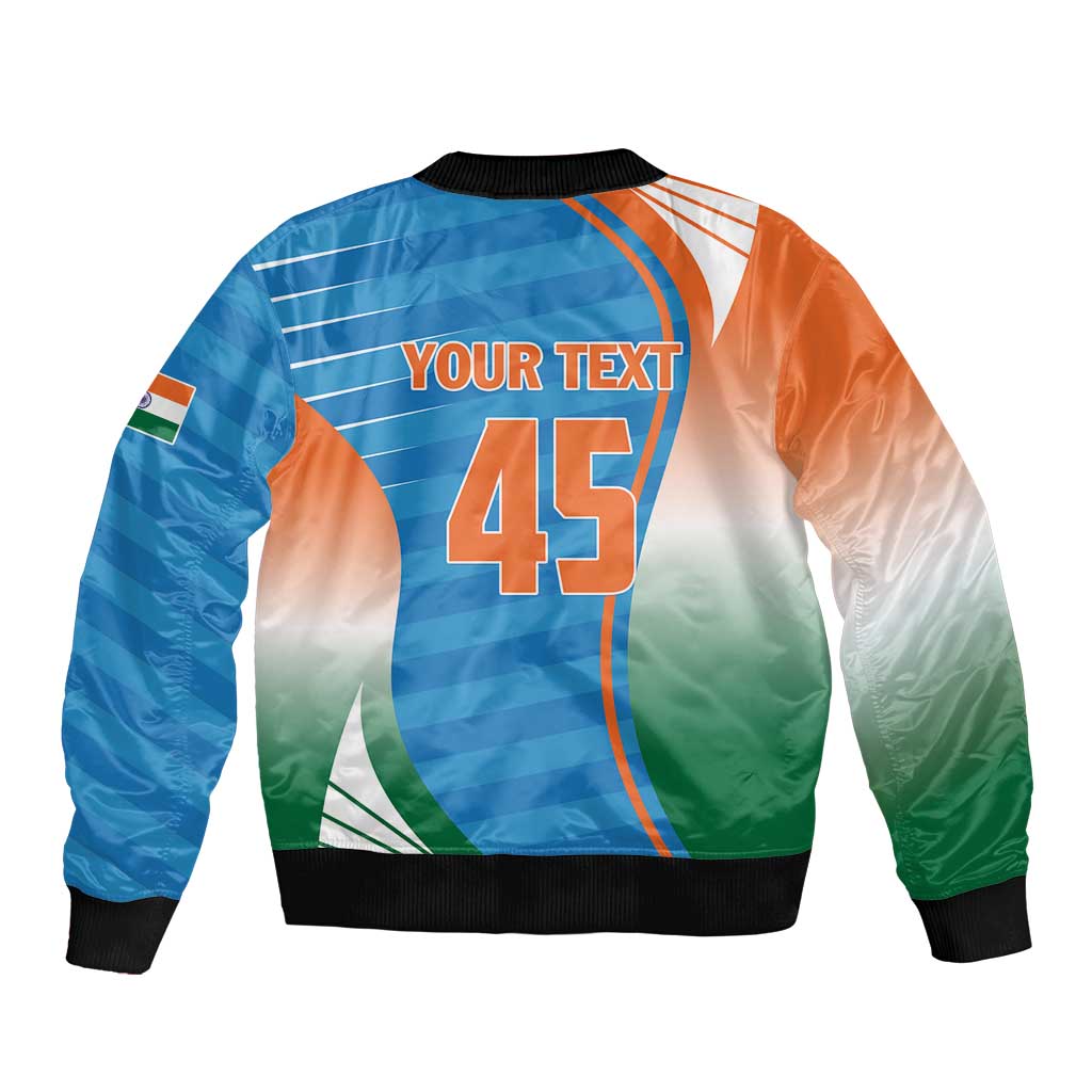 Custom India Cricket Sleeve Zip Bomber Jacket Men in Blue Champions 2025