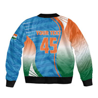 Custom India Cricket Sleeve Zip Bomber Jacket Men in Blue Champions 2025