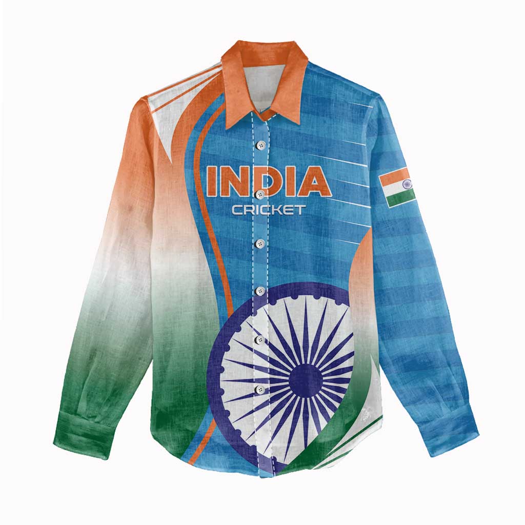 Custom India Cricket Women Casual Shirt Men in Blue Champions 2025